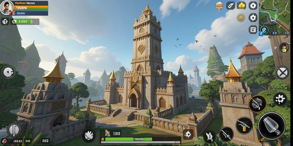 Screenshot gameplay 789BNI dengan menara pertahanan yang aktif.