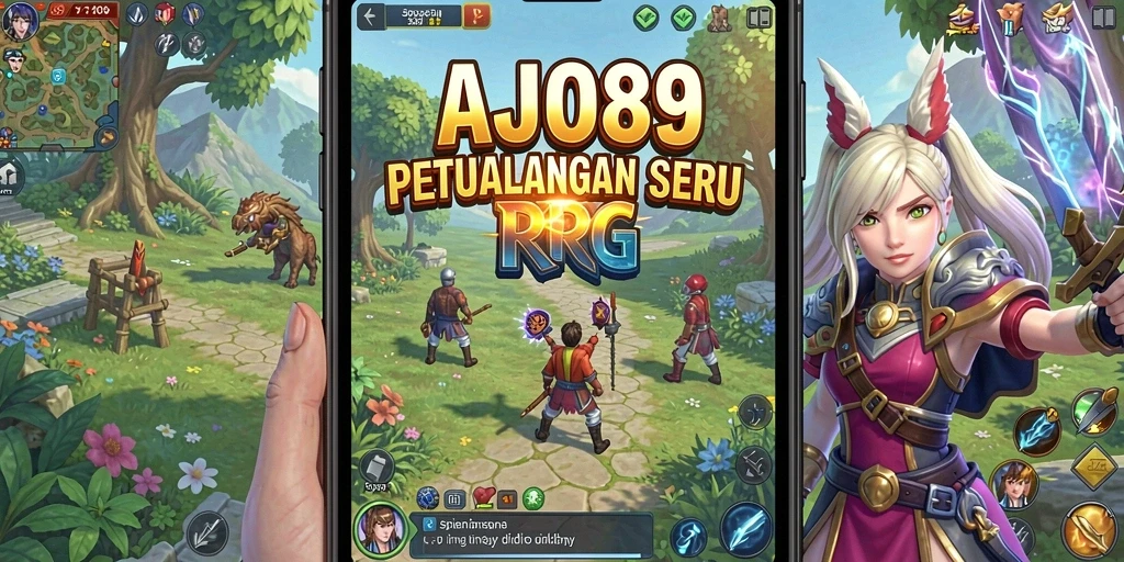 Tangkapan layar utama AJO89 menampilkan aksi pertarungan yang dinamis dan karakter yang epik.