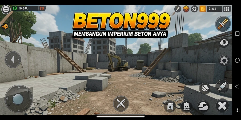 Screenshot gameplay BETON999 menampilkan suasana pabrik beton yang sibuk.