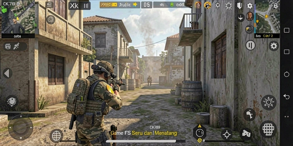 Tangkapan layar game CK789 menampilkan aksi tembak-menembak mendebarkan.