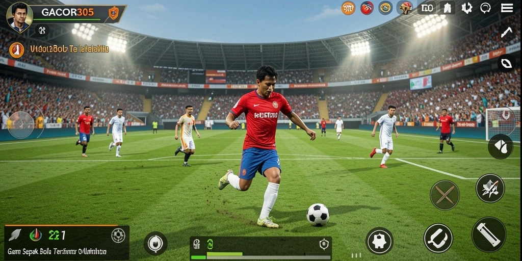 Screenshot menunjukkan aksi permainan sepak bola yang mendebarkan di GACOR305.