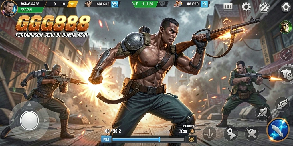 Tampilan gameplay GGG888 menampilkan aksi mendebarkan di medan pertempuran.