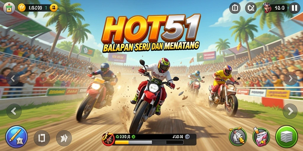 Tampilan gameplay seru dari HOT51 dengan balapan yang mendebarkan.