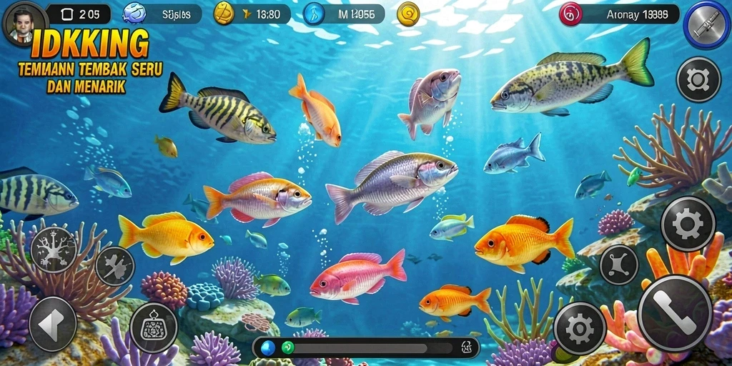 Screenshot menunjukkan gameplay menembak ikan di IDRKING.