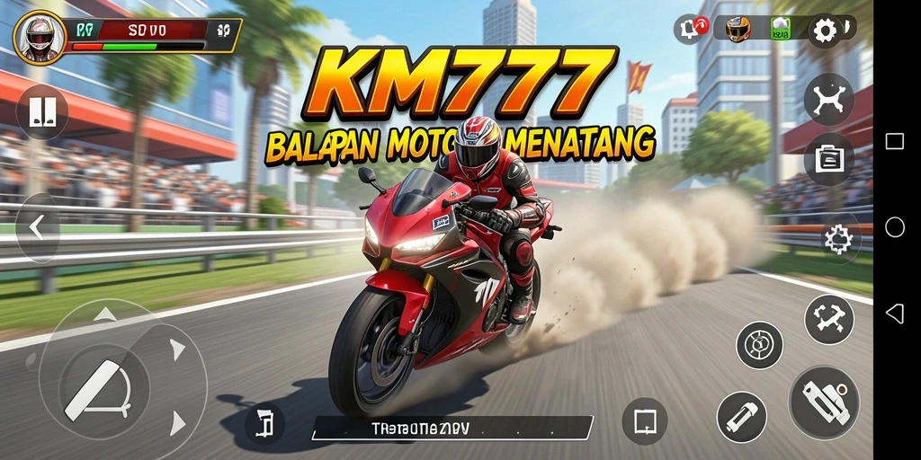 Tampilan gameplay KM777 yang mendebarkan saat balapan motor.