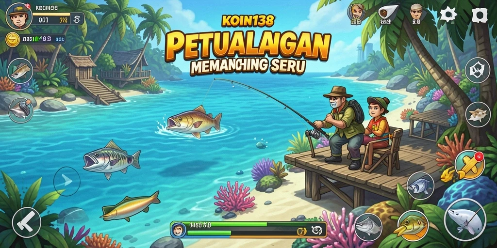Screenshot gameplay <strong>KOIN138</strong> menampilkan aksi memancing yang mendebarkan.