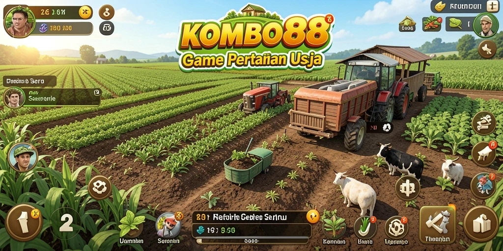 Screenshot gameplay KOMBO88 dengan pemandangan ladang yang indah.