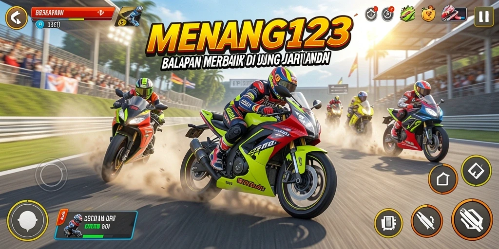 Tampilan seru dari gameplay balapan motor di MENANG123.