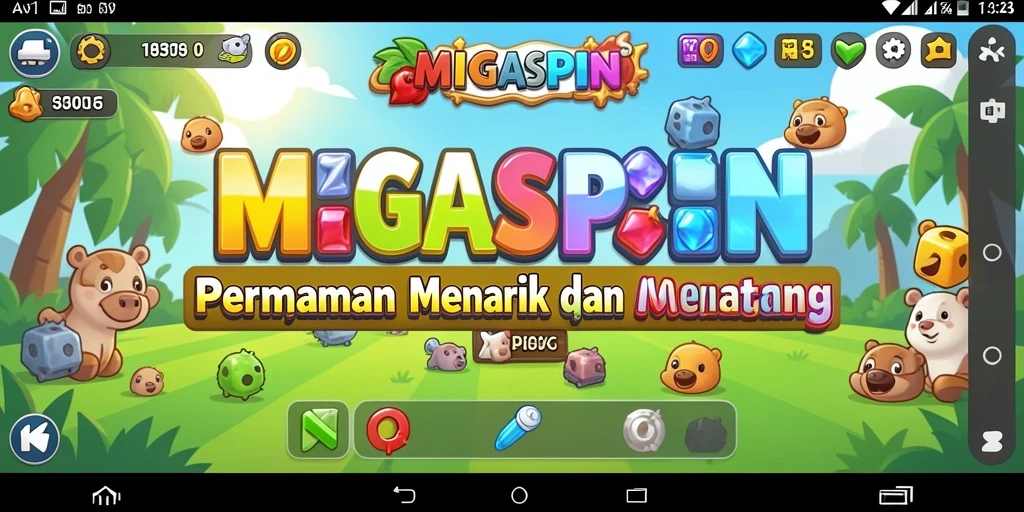 Tangkapan layar game MIGASPIN menampilkan gameplay puzzle yang menantang.