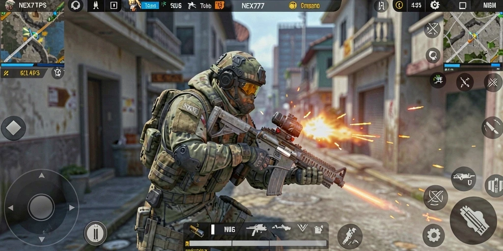 Screenshot NEX777 menampilkan aksi seru dalam gameplay TPS.