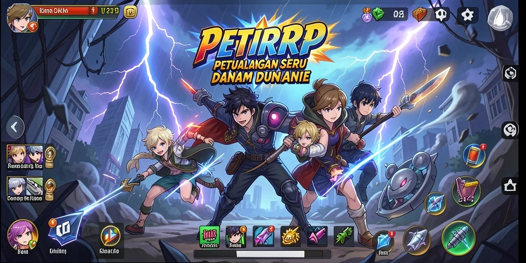 Screenshot utama PETIRRP menampilkan aksi seru dalam dunia Anime.