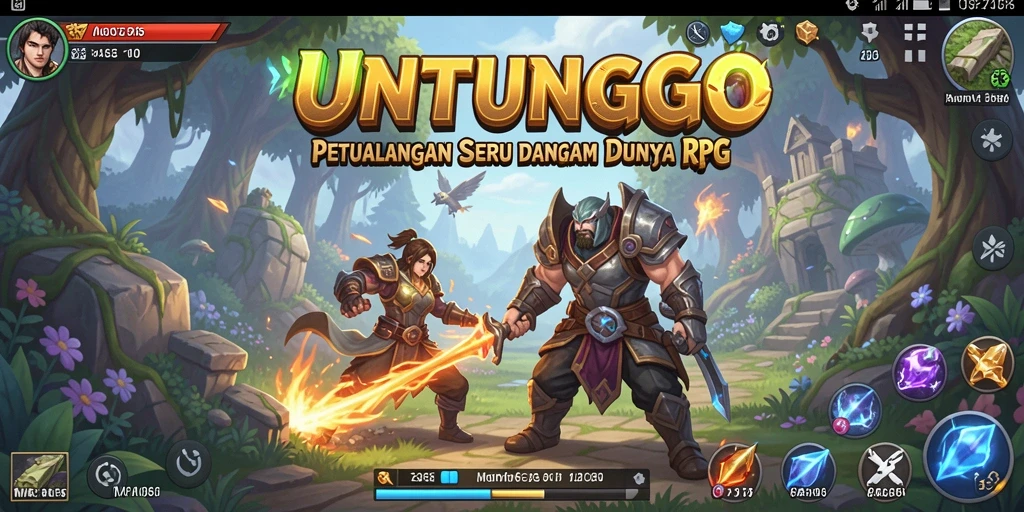 Screenshot UNTUNGGO menunjukkan pertarungan seru dan karakter yang menarik.